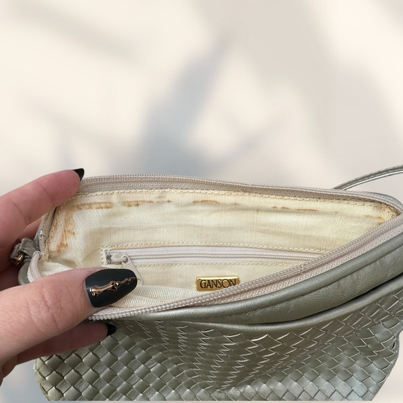 Vintage GANSON Silver Metalic Woven Leather Crossbody Bag With Tassel - Picture 7 of 11